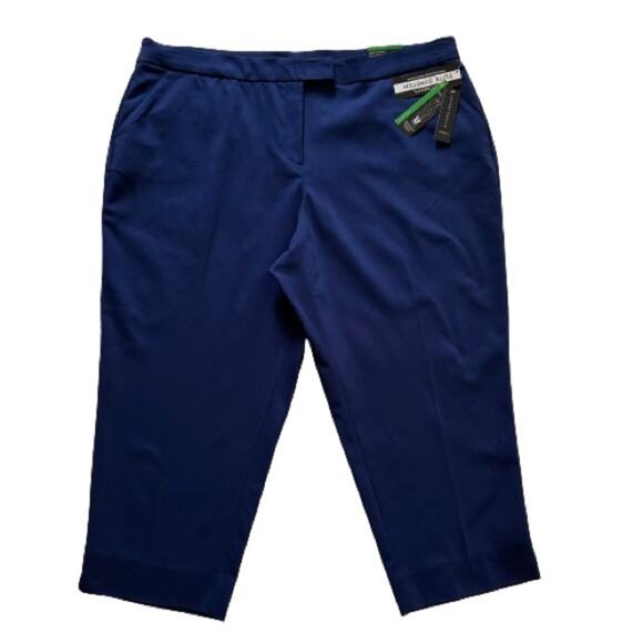 Investments Woman Blue The 5th Ave Fit Elite Stretch Capri Pants Size 24W NEW - Picture 1 of 14
